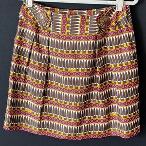 Milly Silk Pink Geometric Brown Button Zip Up Trendy Mini Skirt Bottom- Size 6